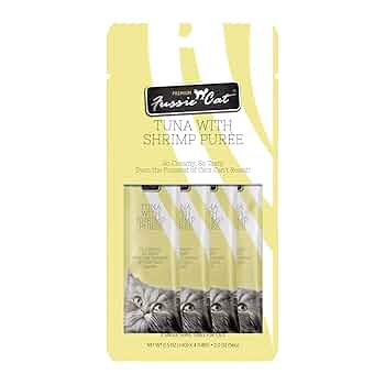 Fussie Cat Tuna & Shrimp Puree Cat Treats - 4 x 0.5oz Pouches (Lickable, Grain-Free)