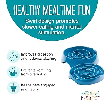 Messy Mutts Dog Cat Slow Feeder - Blue, 1.75 Cup - Melamine Interactive Pet Bowl