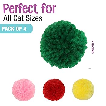 Ethical Pet SPOT Wool Pom Poms Cat Toy with Catnip - 4 Pack - Assorted Colors, 1.5 inch