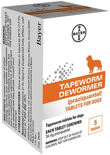 Elanco/Bayer Dog Tapeworm Dewormer Tablets - 5 Count - Praziquantel
