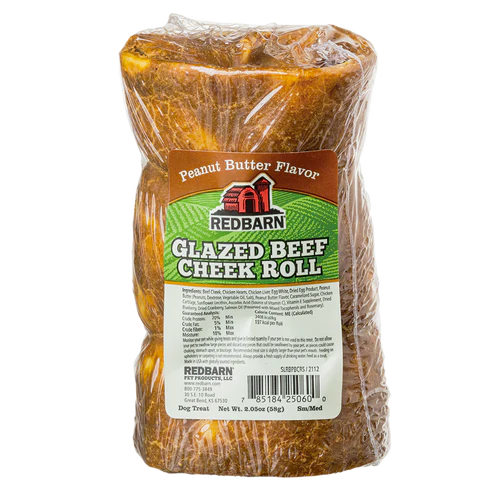 Redbarn Glazed Beef Cheek Roll - Peanut Butter - Dog Treat - Small/Medium