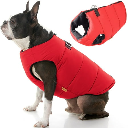Gooby Padded Vest Dog Jacket - Red, X-Large - Warm Zip Up Fleece Vest with Dual D Ring Leash, Water Resistant