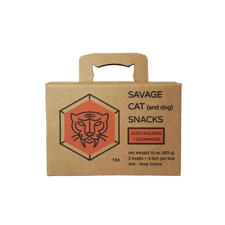 Savage Cat Food Duck Walkers & Squawkers - Frozen Duck Heads & Feet Cat & Dog Treats