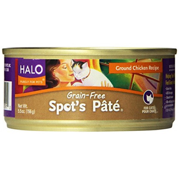 Halo Spot's Pate Grain Free Ground Chicken Recipe Canned Cat Food - 5.5 oz Can