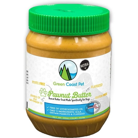 Green Coast Pet Pawnut Butter for Dogs - Natural Peanut Butter with Flaxseed, 16 oz