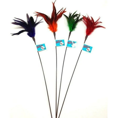 Go Cat Kitty Duster Cat Toy, 18 inch Interactive Teaser Wand (Colors Vary)