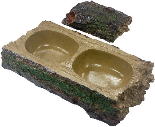 Komodo Forest Dual Feeder Bowl - Reptile Food & Water Dish - Brown Resin Hide