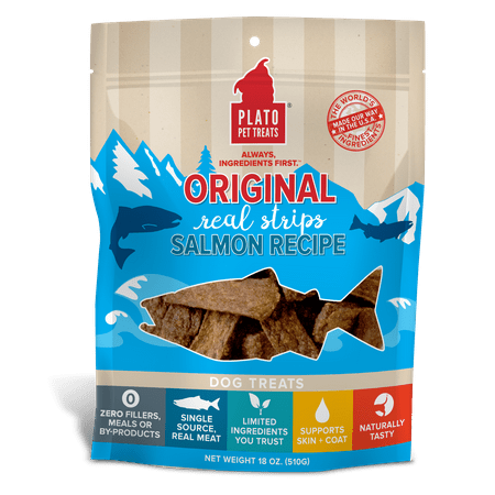 Plato Original Real Strips Salmon Dog Treats, 18 oz