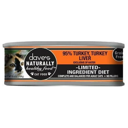 Dave's Cat Food Grain Free 95% Turkey & Turkey Liver Pate, 5.5 oz Can