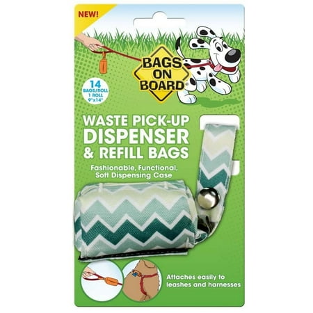 Bags on Board Fashion Dispenser with 14 Waste Bags - Green Chevron Dog Poop Bags