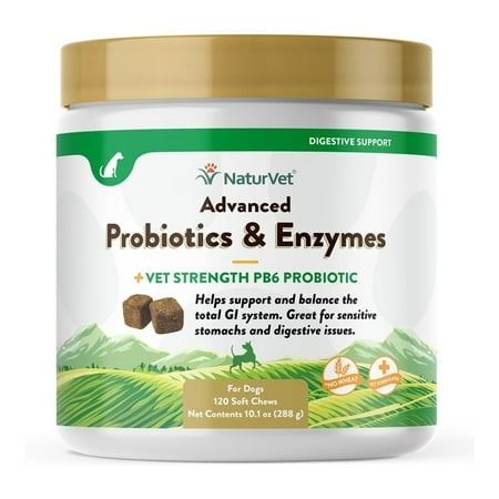 NaturVet Advanced Probiotics & Enzymes for Dogs, Vet Strength, 120 Soft Chews