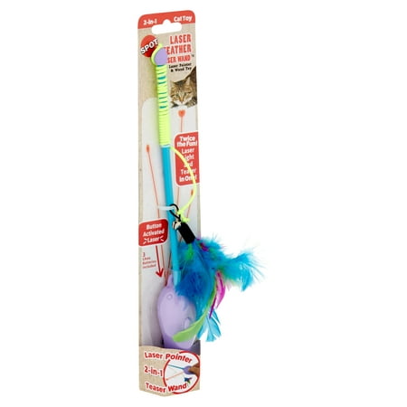 Ethical Pet Spot Laser & Feather Teaser Wand Cat Toy, 12-16 inch, Assorted Colors