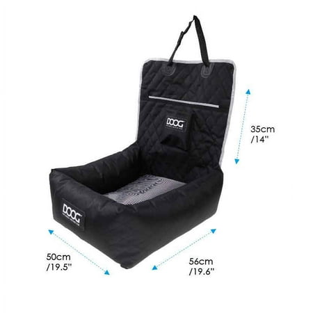 DOOG Pet Car Seat - Black - 19.5" x 19.6" x 14" - Small to Medium Breeds - Travel Car Seat