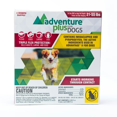 Adventure Plus for Dogs, 21-55 lbs, 4-Pack - Flea & Tick Topical Treatment