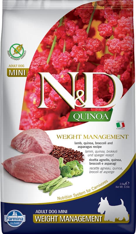 Farmina N&D Quinoa Weight Management Lamb Mini Dog Food, 5.5 lb - Grain-Free, Broccoli & Asparagus Recipe