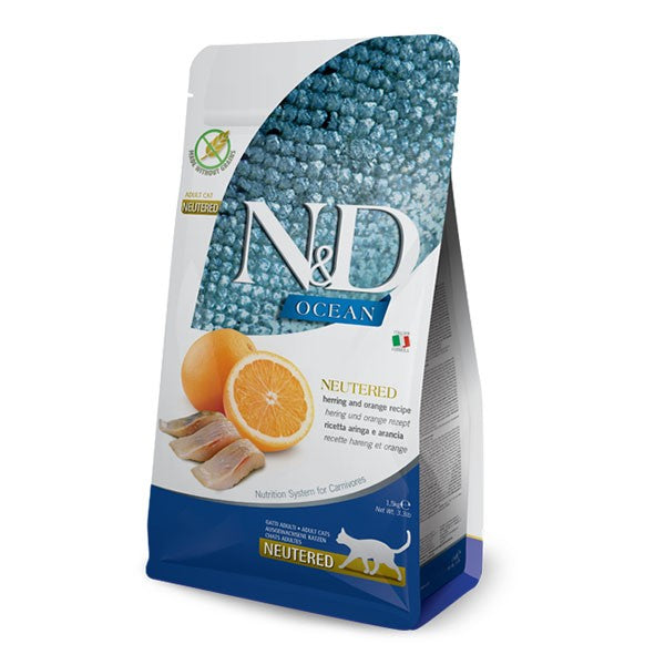 Farmina N&D Ocean Herring & Orange, Grain-Free, Neutered/Sterilized Adult Cat Food, 5kg