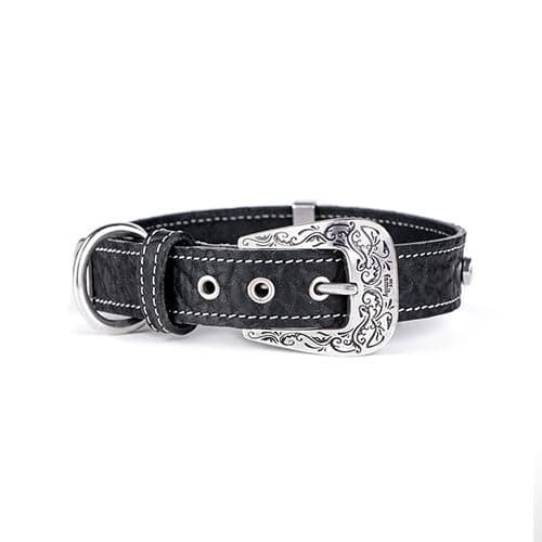 MyFamily El Paso Black Leather Dog Collar - Italian Leather, Western Design