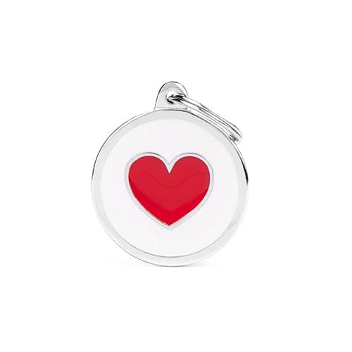 My Family Classic Large Circle Pet ID Tag - White with Red Heart