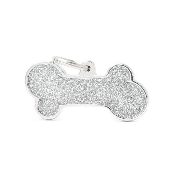 My Family Shine Collection XL Dog & Cat ID Tag - Bone Shape, Glitter Enamel, Gray