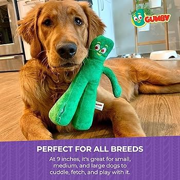 Multipet Gumby Plush Dog Toy - 9 Inch Squeaky Toy for All Dogs