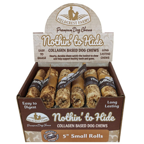 Fieldcrest Farms Nothin' to Hide Dog Chews - 5" Small Peanut Butter Collagen Rolls - Highly Digestible Rawhide Alternative