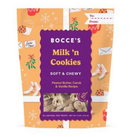 Bocce's Bakery Milk & Cookies Soft & Chewy Dog Treats, 6 oz - Peanut Butter, Carob, & Vanilla Flavor