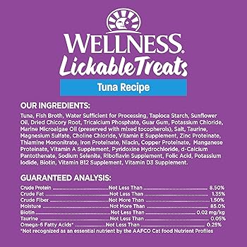 Wellness Lickable Treats Soft Puree Natural Grain Free Cat Treats, Tuna, 6 x 0.4oz Tubes