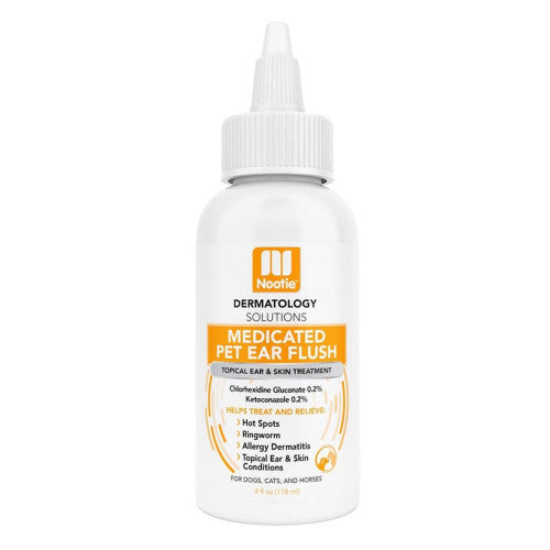 Nootie Medicated Pet Ear Flush - Dermatology Solutions for Dogs & Cats - 4 oz