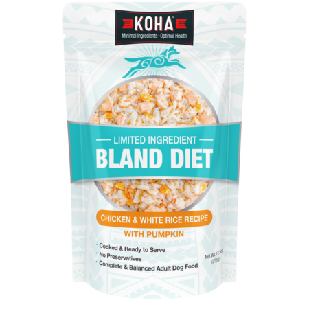 Koha Bland Diet Dog Food Pouch, Chicken & White Rice (with Pumpkin Option), 12.5oz, Limited Ingredient