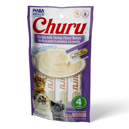 Inaba Churu Puree Cat Treats - Chicken with Shrimp Flavor, 0.5 oz Tubes (4-Pack)