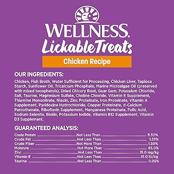 Wellness Lickable Cat Treats - Chicken Flavor, 2.5 oz Pouch - Grain-Free Puree