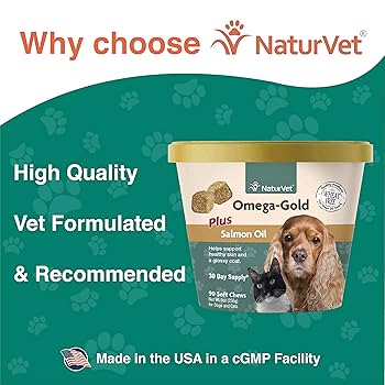 NaturVet Omega Gold Plus Salmon Oil Soft Chews for Dogs & Cats, 90 Count