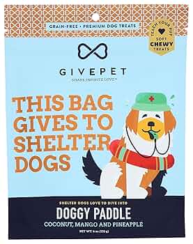 GivePet Doggy Paddle Dog Treats - Grain-Free, Soft Chews, Coconut Mango Pineapple, 6 oz or 11 oz