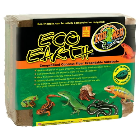 Zoo Med Eco Earth Coconut Fiber Substrate - 3 Bricks (7-8L Expandable) Reptile Bedding