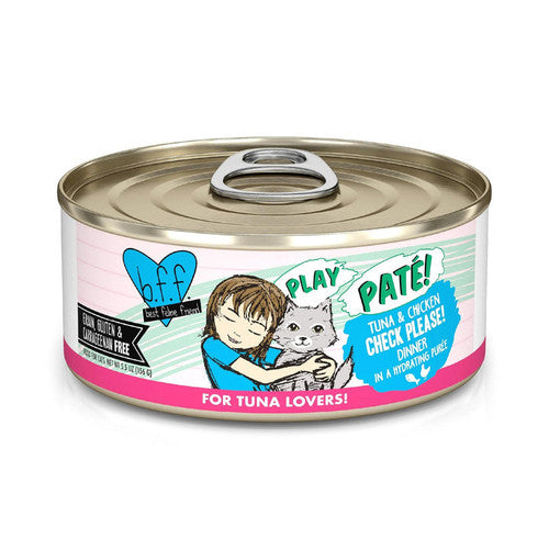 BFF PLAY Pate Cat Food, Tuna & Chicken Check Please! Dinner, 5.5oz (Single Can or Case of 8)
