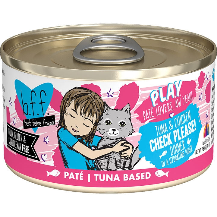 B.F.F. P.L.A.Y. Check Please! Tuna & Chicken Dinner in a Hydrating Puree Wet Cat Food, 2.8 oz.