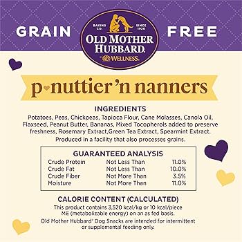 Old Mother Hubbard Wellness P-Nuttier 'N Nanners Dog Treats, Mini Size, Peanut Butter & Banana Flavor, 16 oz Bag