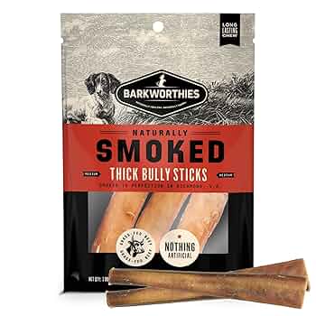 Barkworthies Smoked Bully Sticks for Dogs - 6 Inch Thick, 3 Pack - All Natural Dog Treats