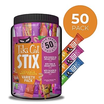 Tiki Cat Stix Mousse Cat Treats Variety Mega Jar - 50 Count Lickable Wet Treats & Food Topper
