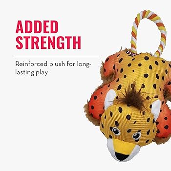 KONG Cozie Tuggz Cheetah Dog Toy - Medium/Large Plush Squeaky Tug Toy