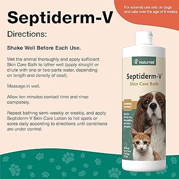 NaturVet Septiderm-V Skin Care Bath - Relieves Itching, Hot Spots, and Skin Problems - Dogs, Cats, & Horses - 16 oz