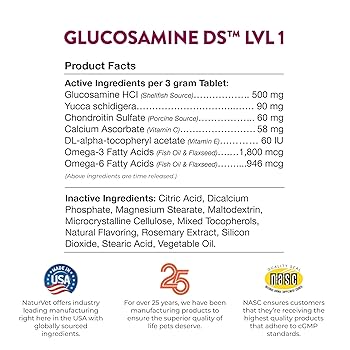 NaturVet Glucosamine DS Level 1 Joint Supplement for Dogs & Cats - 60 Count