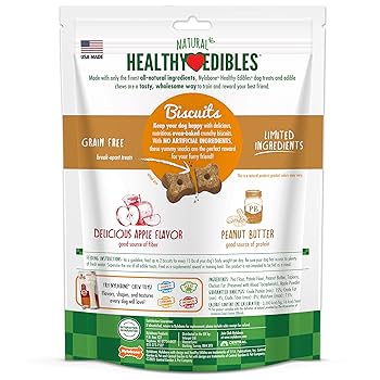 Nylabone Healthy Edibles Biscuits Grain Free Dog Treats Peanut Butter & Apple 12 oz