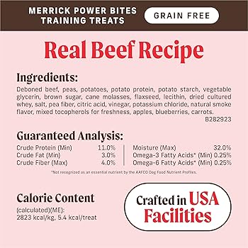 Merrick Power Bites Real Texas Beef Recipe Dog Treats, 6 oz Grain-Free, Soft & Chewy