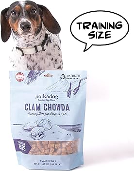 Polkadog Clam Chowda Bits - Crunchy Training Treats for Dogs & Cats - 7oz / 8oz