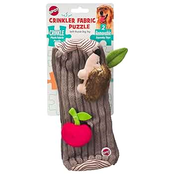 Ethical Pet SPOT Crinkler Fabric Puzzle Dog Toy - 11 inch Assorted Plush Interactive Squeaky Puzzle