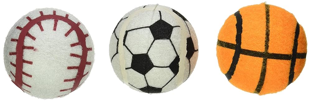 Multipet Dog Toy Sport Balls - 2.5 Inch, 3-Pack - Baseball, Basketball, Soccer