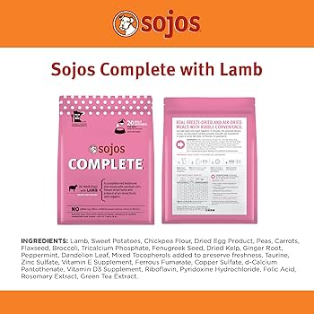 Sojos Complete Lamb Recipe Adult Grain-Free Freeze-Dried Raw Dog Food 7 lb