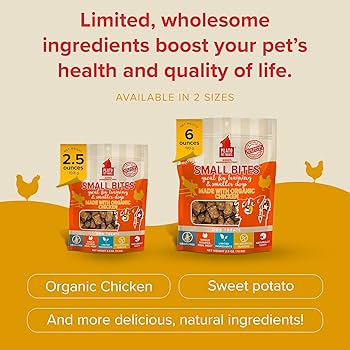Plato Small Bites Organic Chicken Dog Treats - 2.5 oz Bag, Grain-Free Training Treats