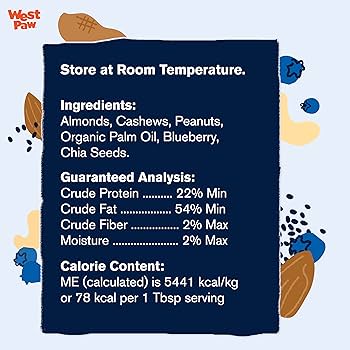 West Paw Creamy Dog Treat - Nut Butter, Blueberry & Chia Seed - 6.2 oz Pouch